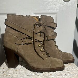 Ralph Lauren Tan Lace Up Boots with Suede Finish